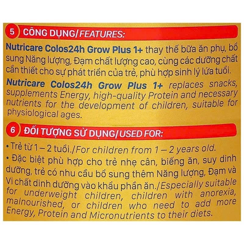 Sữa bột Nutricare colos 24H grow plus 1+ 850g (Từ 1-2 tuổi)