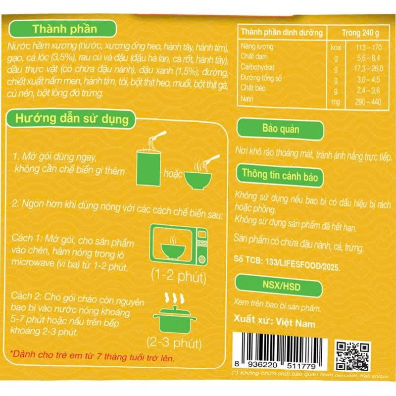 Cháo tươi GOLD – Cá lóc & đậu xanh 240g