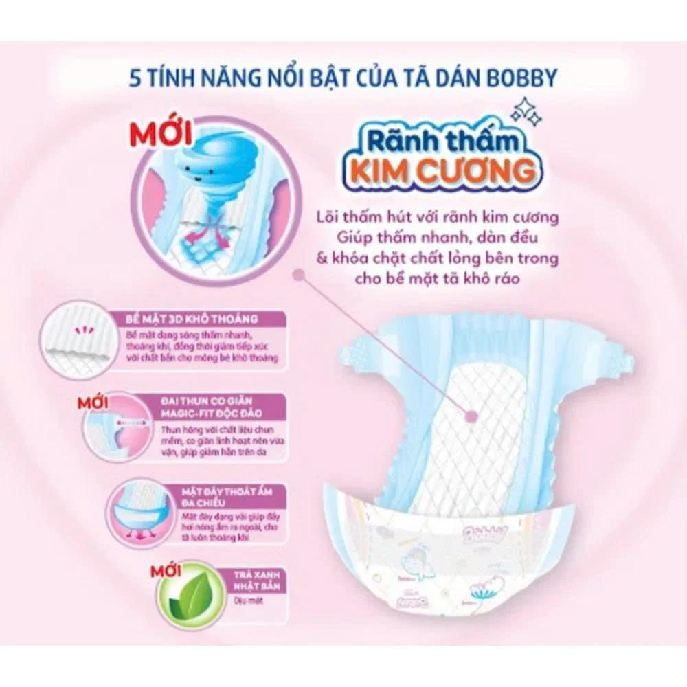 Tã dán Bobby Siêu Thấm – Khô Thoáng size XS70 (Dưới 5kg)