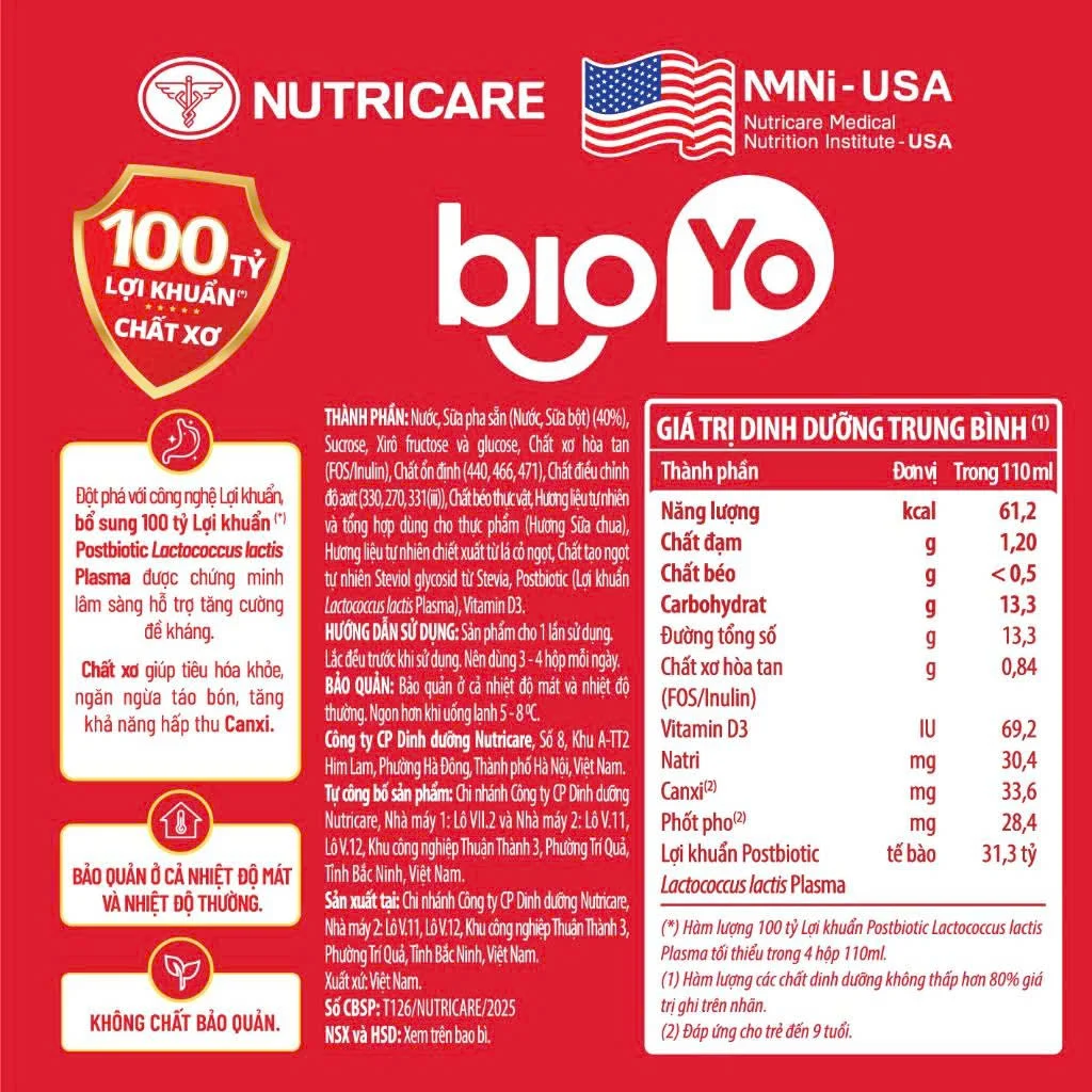 Thực phẩm bổ sung Sữa chua lợi khuẩn BIOYO 110ml
